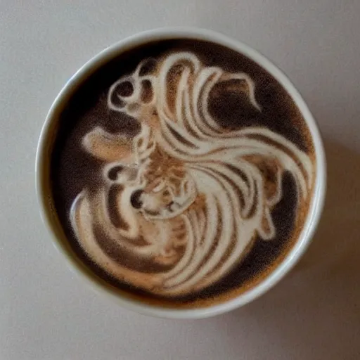 Prompt: photo, asian dragon as latte art