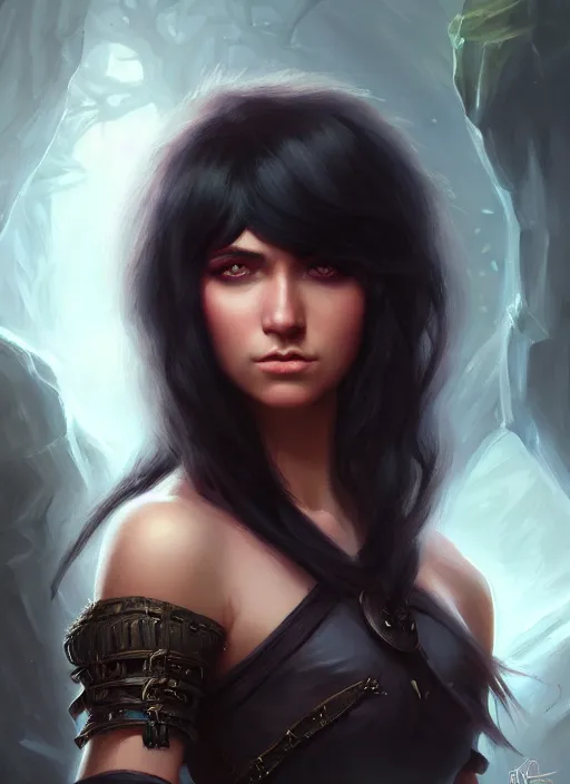 Image similar to a _ fantasy _ style _ portrait _ painting _ of young adult, black fringe hair, round face, rpg dnd oil _ painting _ unreal _ 5 _ daz. _ rpg _ portrait _ extremely _ detailed _ artgerm _ greg _ rutkowski _ greg