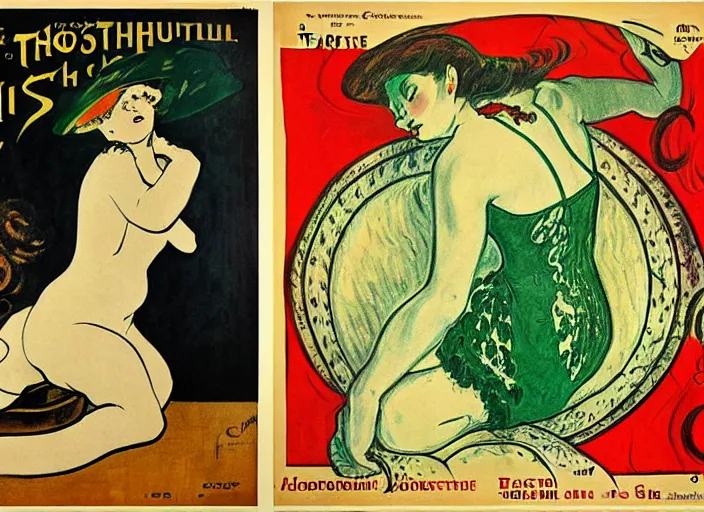 Image similar to promotional posters for Cthulu's debut show in Paris, 19th century, art noveau, fin de siecle, Toulouse Lautrec, absinthe