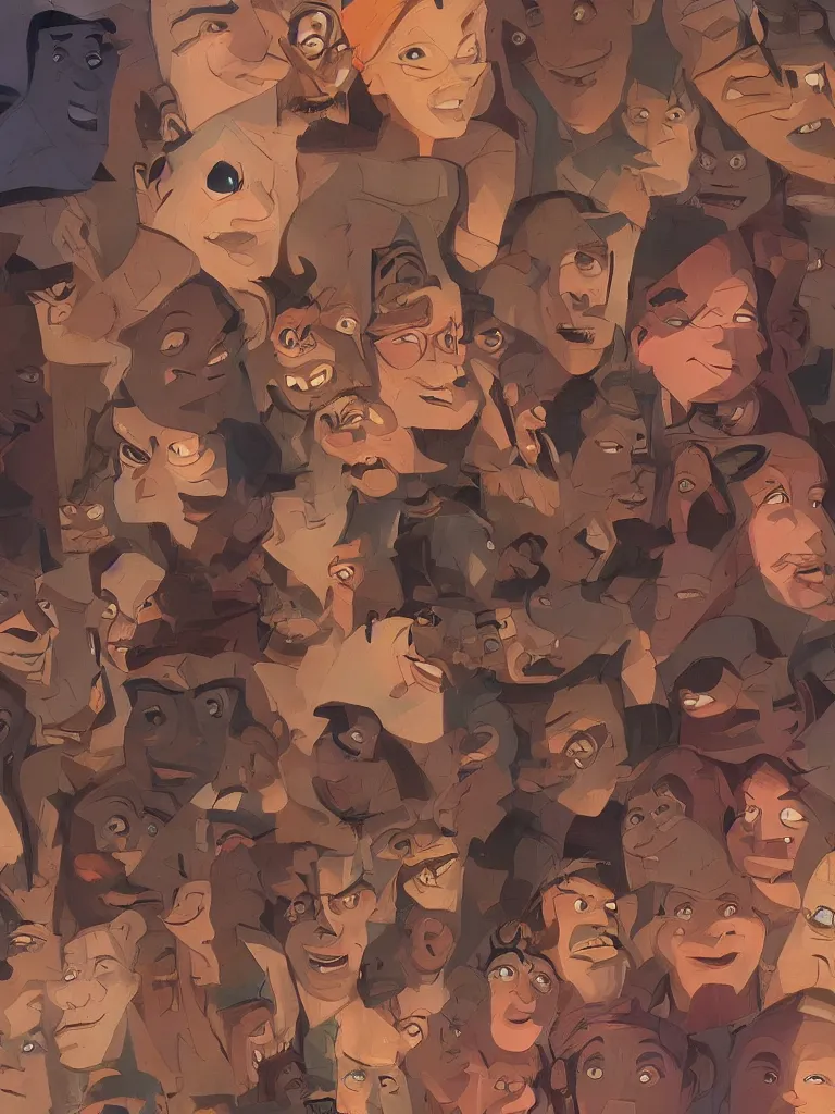 Prompt: faces, filling up the whole frame, by disney concept artists, blunt borders, rule of thirds, beautiful light