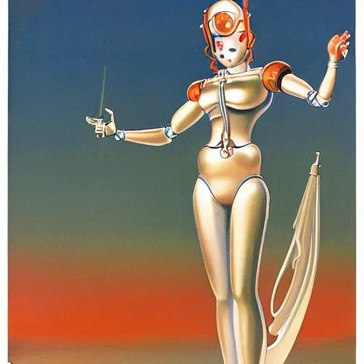 Prompt: robot female goddess statue by Alberto Vargas