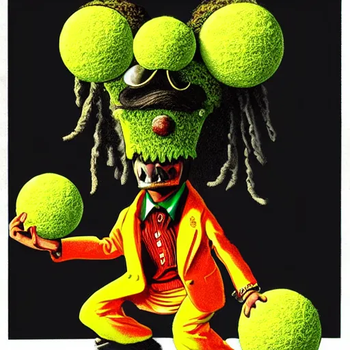 Image similar to snoop dogg tennis ball monster ,tennis ball, digital art, fantasy,chalk, magic, trending on artstation, ultra detailed, professional illustration by Basil Gogos