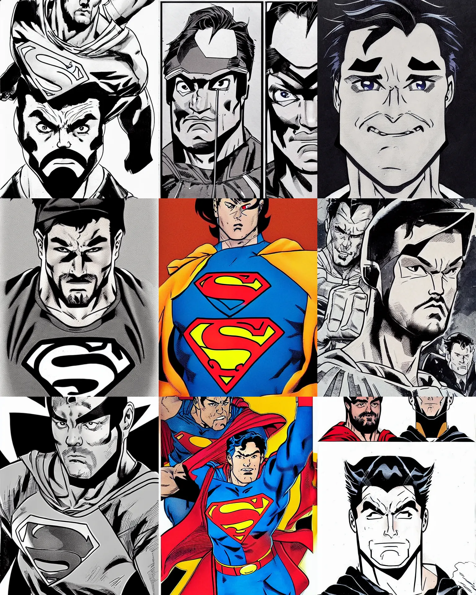 Prompt: kevin smith clerks!!! jim lee!!! flat ink sketch by jim lee face close up headshot superman costume in the style of jim lee, x - men superhero comic book character by jim lee