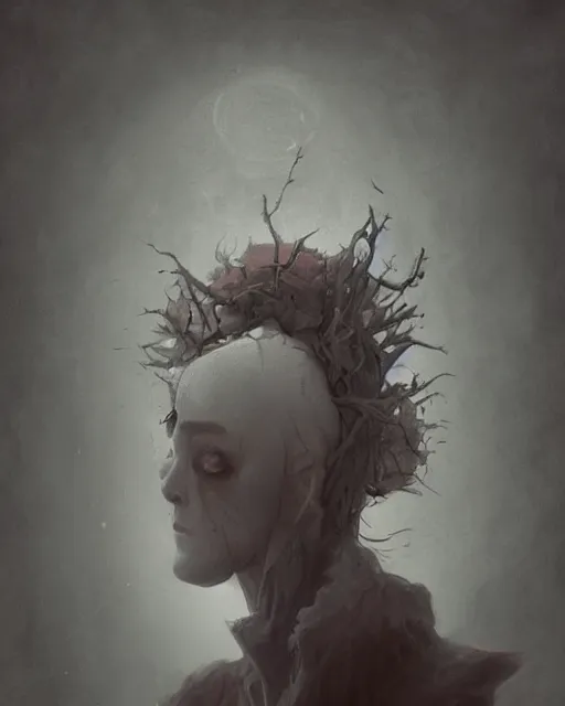 Image similar to stunning illustrated portrait of a beautiful woman necromancer by Antón Semenov and Zdzisław Beksiński and Francisco de Goya, Macabre art, trending on DeviantArt ,character concept, realistic photo, highly detailed, 3D, octane rendering, digital painting, artstation, concept art, sharp focus