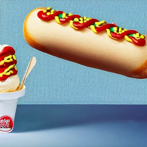 Image similar to promotional photo of a hot dog ice cream,