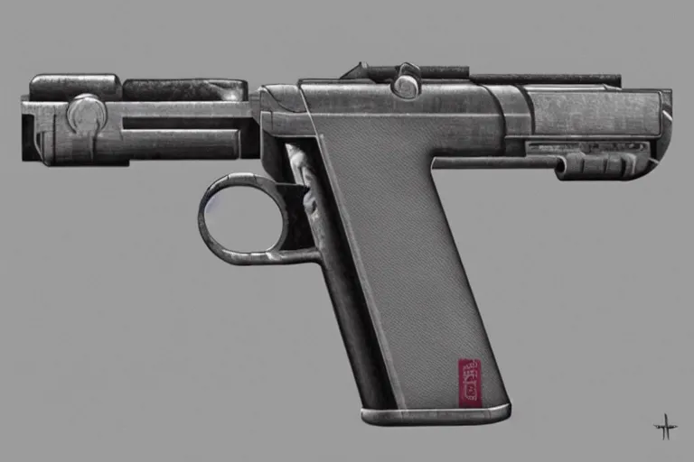 Image similar to Concept art of a futuristic luger pistol