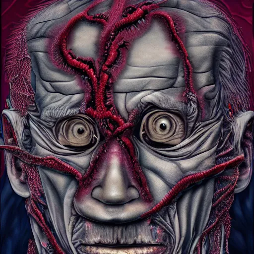 Image similar to biden became bloody ugly lovecraftian degenerate abomination, photo - realistic, color image, 2 k, highly detailed, bodyhorror, occult art, fractal structure