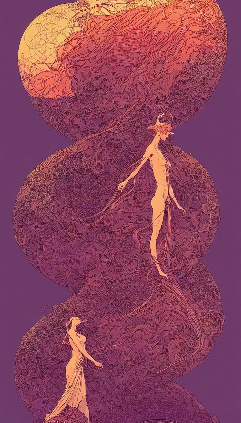 Image similar to beautiful goddess figure by moebius, victo ngai, josan gonzalez, kilian eng