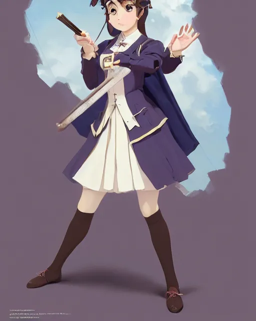 Prompt: late renaissance magical academy girl school uniform with coat, pale cyan and grey fabric, jodhpurs greg manchess painting by sargent and leyendecker, studio ghibli, fantasy, medium shot, asymmetrical, intricate, elegant, matte painting, illustration, hearthstone, by greg rutkowski, by greg tocchini, by james gilleard, by joe fenton