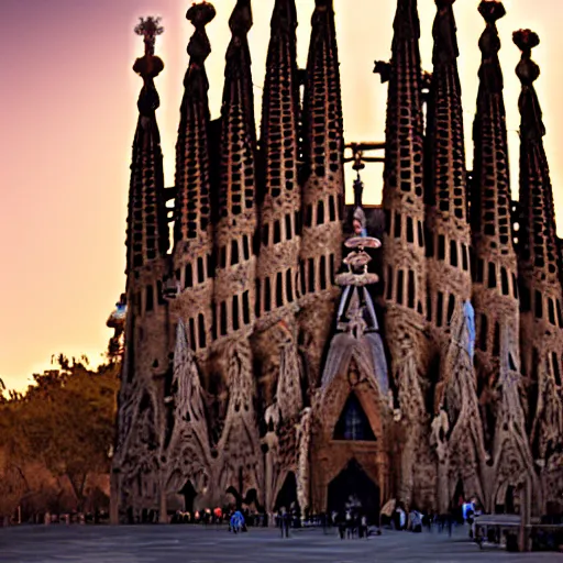 Image similar to time magazine photo, la sagrada familia in a beautiful scenic epic desert, surreal, epic composition, rule of thirds, 4 k wallpaper, golden hour, dramatic lighting,