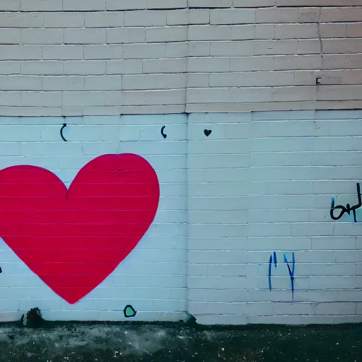 Prompt: wall with graffiti, heart made circles and lines