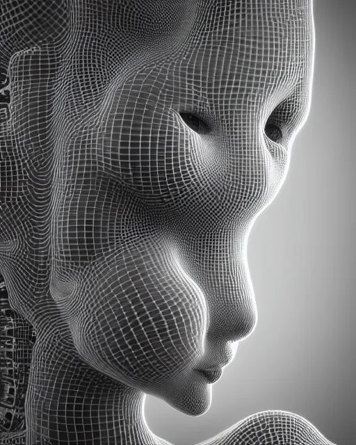 Image similar to mythical dreamy black and white organic translucent bio-mechanical spinal ribbed profile face portrait detail of mechanical beautiful female angelic-snowy-human-doll, highly detailed, intricate crystal jelly steampunk ornate, poetic, 3D render, digital art, octane render, 8K artistic photography, photo-realistic, by Dora Maar