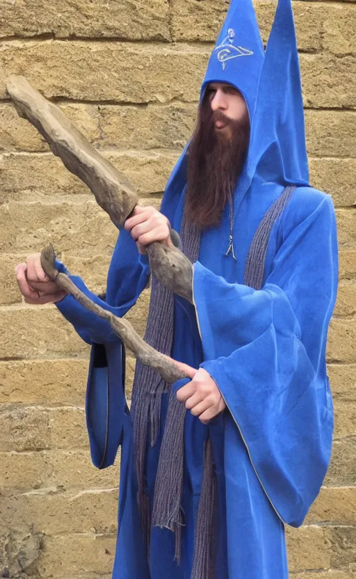 Image similar to a scrawny and weak blue wizard