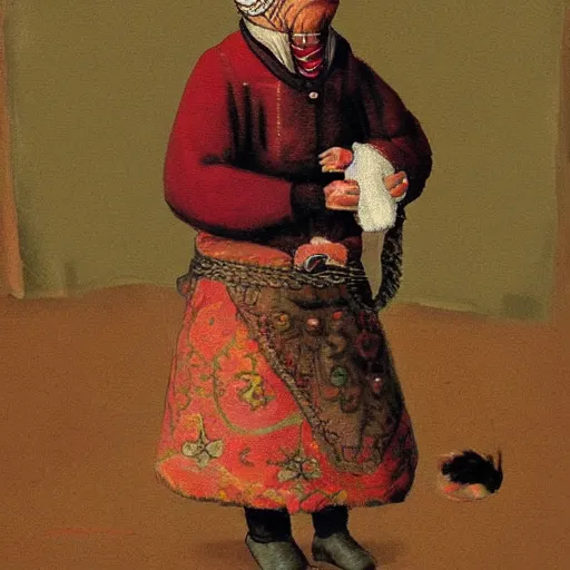 Image similar to Russian anthropomorphic cat person in folk clothing, fantasy painting