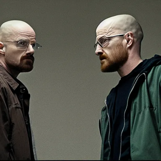 Prompt: walter white exploring the liminal spaces with jesse pinkman, scary style