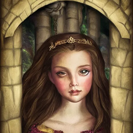 Image similar to portrait portrait of a princess in the castle setting of a girl in the castle of the wilds in the castle - handsome, dramatic style of flower illustration, head sculpted out of wood