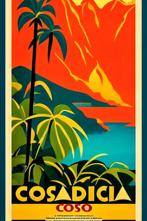 Image similar to art deco travel poster. costa rica monteverde, uncropped poster