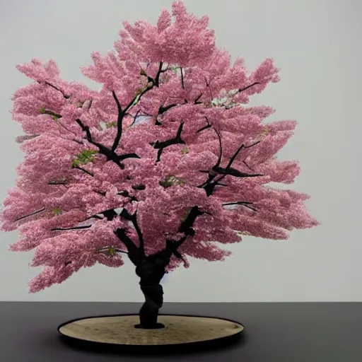 Prompt: a sculpture of sakura tree on the table
