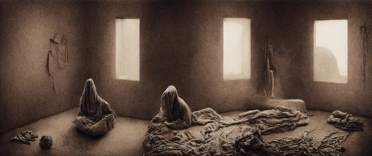 Image similar to a bedroom inhabited by various parts of a man, portrait photography by zdzislaw beksinski