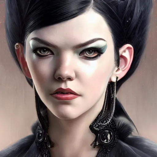 Image similar to a portrait a older anya taylor - joy as bayonetta, urban motifs, intricate, elegant, highly detailed, digital painting, trending on artstation, concept art, smooth sharp focus, illustration, art by artgerm and greg rutkowski