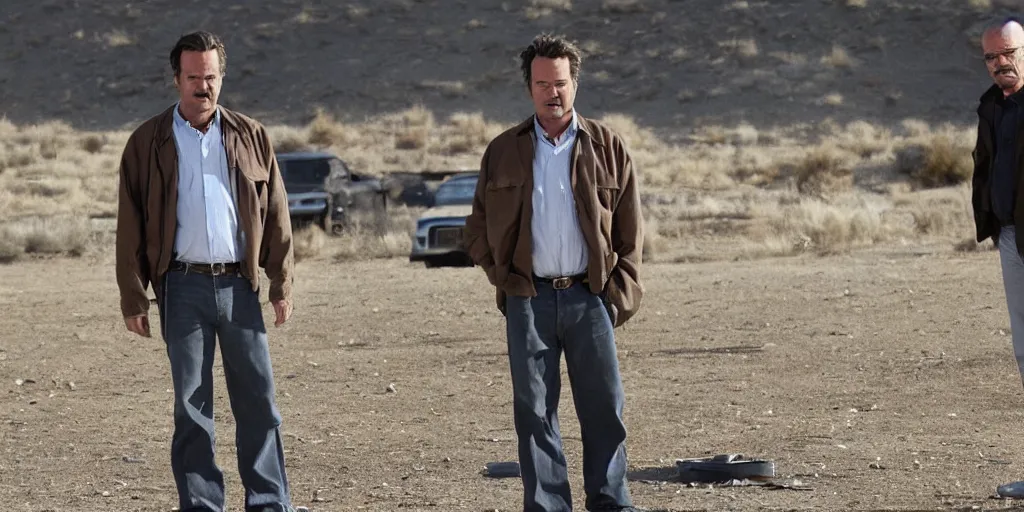 Image similar to Matthew Perry in the role of Walter White on on the set of Breaking Bad, 90mm