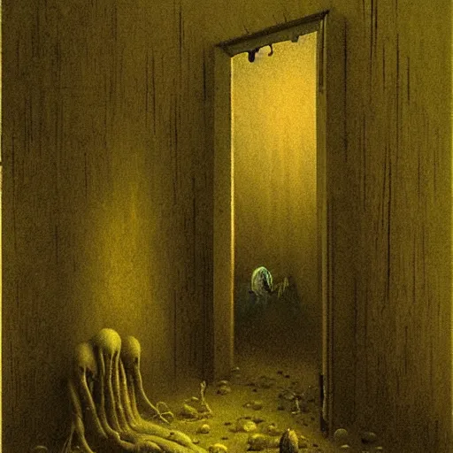 Image similar to monster in backrooms by zdzislaw beksinski