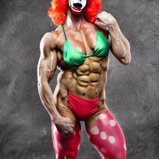 Image similar to muscular female clown flexing