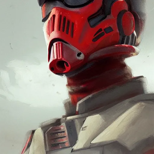 Image similar to portrait of a man by greg rutkowski, a soldier of the galactic triunvirate wearing a red and white tactical gear, star wars expanded universe, highly detailed portrait, digital painting, artstation, concept art, smooth, sharp foccus ilustration, artstation hq