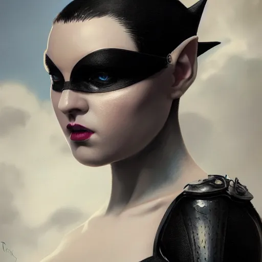 Image similar to actionism, soft painting curiosities carnival, beautiful cat woman in full nightshade armor, symmetry accurate features, focus, very intricate ultrafine details, black white purple volumetric clouds, award winning masterpiece, octane render 8 k hd, tom bagshaw artstyle