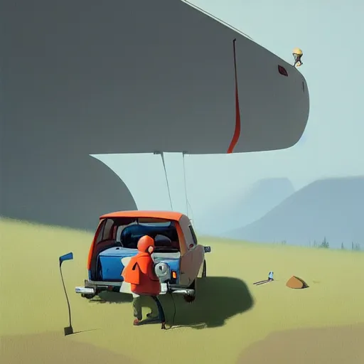 Image similar to goro fujita ilustration hiker loading the car, painting by goro fujita, sharp focus, highly detailed, artstation