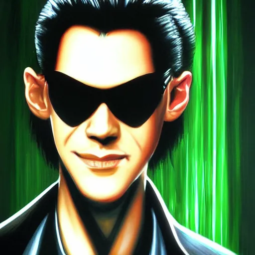 Image similar to Neo from Matrix, artwork by Bob Ross, deviantart contest winner,