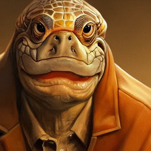 Prompt: amazingly beautiful portrait of a hyper realistic mitch mcconnell as a turtle / tortoise, as an anthropomorphic turtle, painted by greg rutkowski, artgerm, beautiful lighting, masterpiece, epic, 4 k