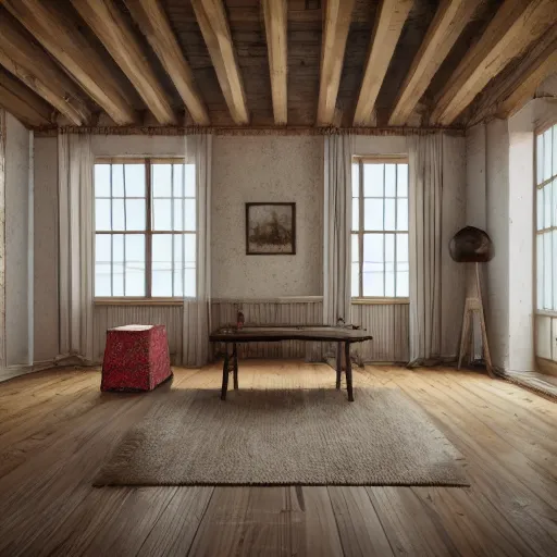 Image similar to 1 9 2 0 farmhouse interior design style, hyper realistic, octane render,