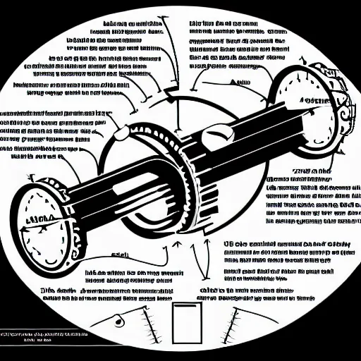 Prompt: exploded diagram of a simple time machine. black and white textbook diagram how to guide.