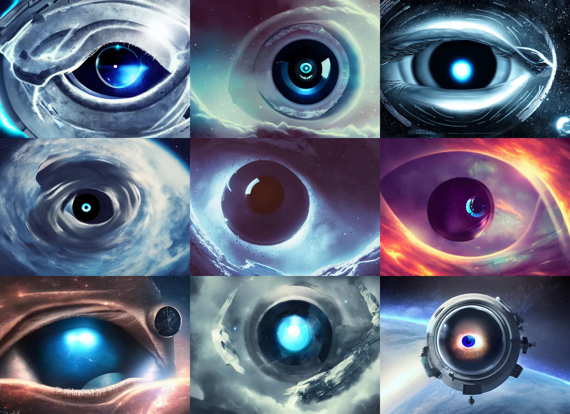 Prompt: an eye floating in space, sci-fi, detailed, high quality, digital art, artstation, 8k