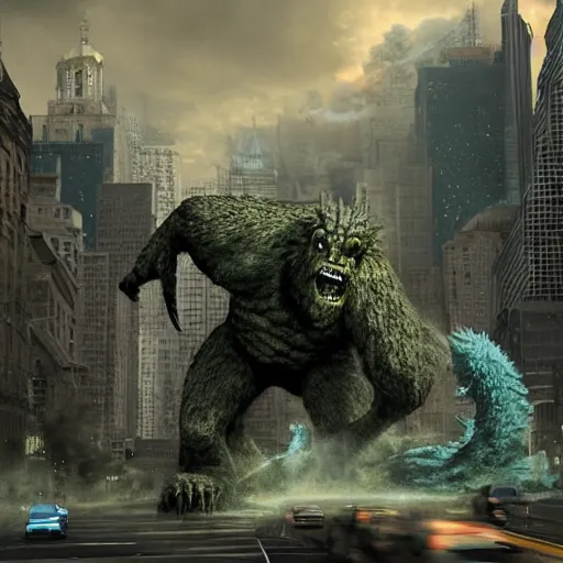 Image similar to giant monster attacking a city