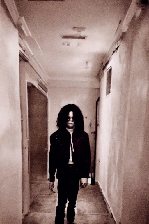 Image similar to Michael Jackson selfie photo, liminal spaces, backrooms hallway background, the backrooms,