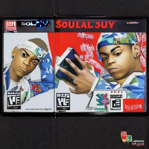 Prompt: soulja boy as a playstation one game cover in the style of yoshitaka amano