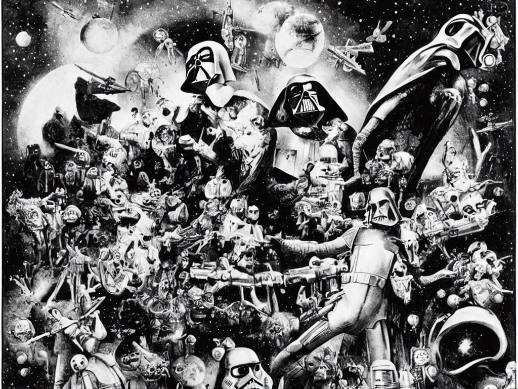 Image similar to a scene from star wars as directed by georges melies