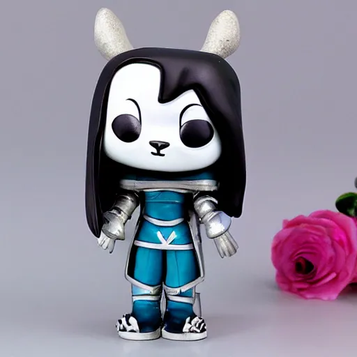 Prompt: girl with medieval armor sad pop mart skullpanda city of night series figurine toy design