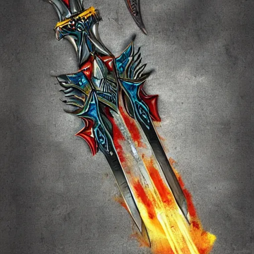 Image similar to warrior sword blade, war theme sword blade, fantasy sword of warrior, armored sword blade, fiery coloring, epic fantasy style art, fantasy epic digital art, epic fantasy weapon art