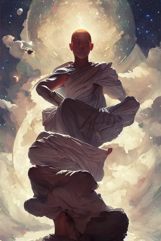 Image similar to space, buddhism, taoism, painting by greg rutkowski, j. c. leyendecker, artgerm