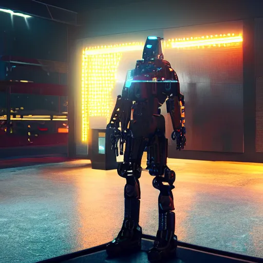 Image similar to gangsta thug robot, led screens, matte painting, expression, unreal engine, dramatic cinematic lighting rendered by octane, 8 k, detailed