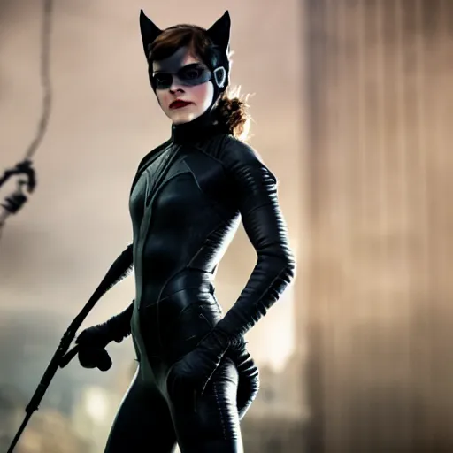 Prompt: Emma Watson as Catwoman, XF IQ4, f/1.4, ISO 200, 1/160s, UHD, crisp, Sense of Depth, Depth Layering, AI enhanced, HDR, in-frame