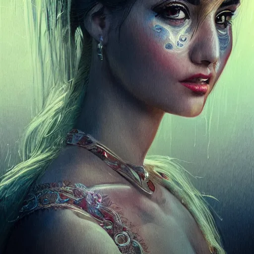 Prompt: beautiful Estefania Villegas, perfect face and boy, in detailed Colombian dress, smooth, sharp focus, illustration, realistic, cinematic, artstation, cinematic, award winning, original modern artwork, set on H. R. Giger aesthetic, rgb ethereal lighting,8k