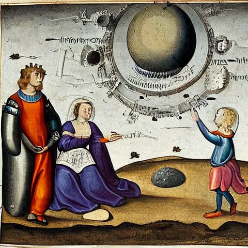 Image similar to 1500s interpretation of the moon landing,