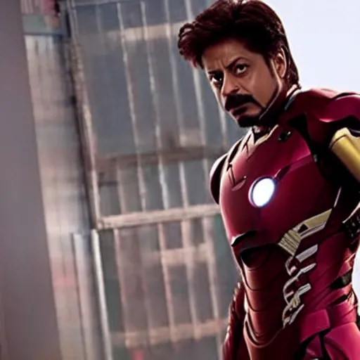 Image similar to film still of shah rukh khan as tony stark in iron man