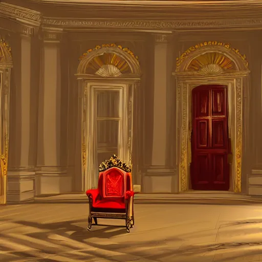 Image similar to A rat siting on a throne in the white house. Cinematic lighting, bright colors.