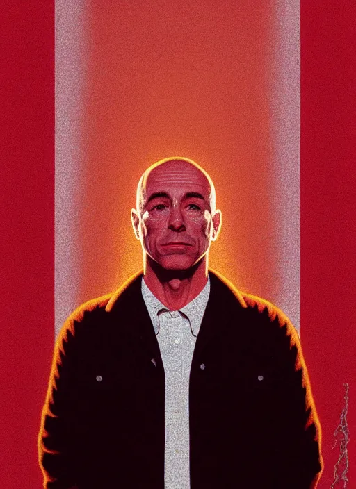 Image similar to Twin Peaks poster artwork by Michael Whelan and Bob Larkin, of portrait of Joe Rogan in red flannel, spotlight from the sky shining on him, from scene from Twin Peaks, clean, simple illustration, nostalgic, domestic