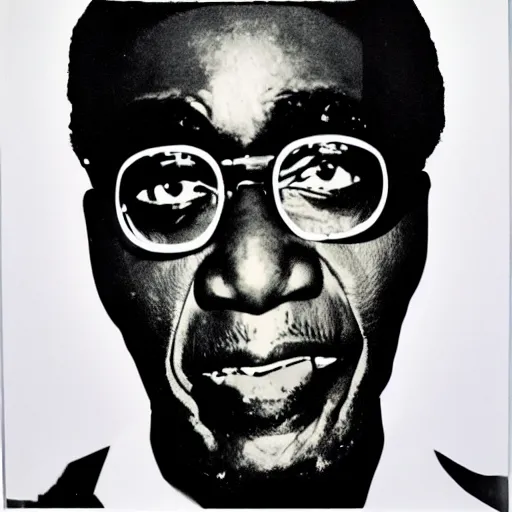 Image similar to a portrait of Robert Mugabe by Andy Warhol